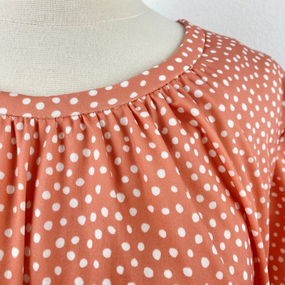 Vintage 70s Woman Lorac Original Dress Shift Muu Muu Peach White Polka Dots Midi - Picture 3 of 6